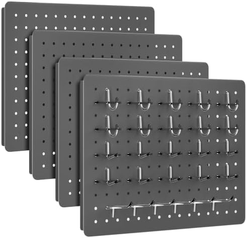 Pegboard Organizer, 4 Pack 12 x 16 in Metal Panels, 6 Bins, Gunmetal Gray by PHXGrove