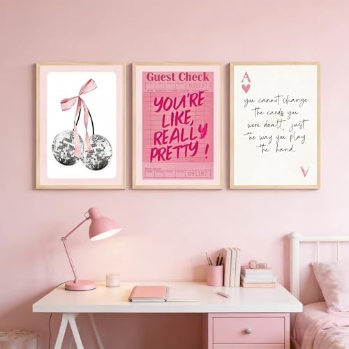 3Pcs Trendy Pink Preppy Wall Art Cute Girly Coquette Disco Cherry Pictures Wall - Image 2