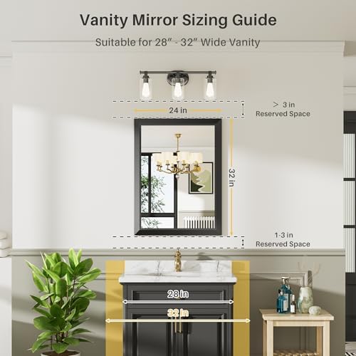 Briivue Black Metal Framed Bathroom Wall Mirror, 24x32 Inch - Image 2