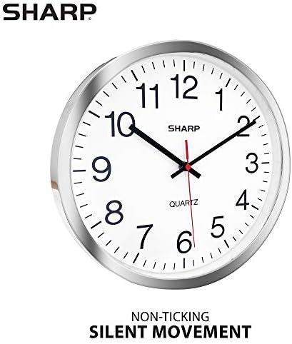 Sharp Wall Clock – Silver/Chrome, Silent Non Ticking 12 Inch Quality Quartz - Image 2