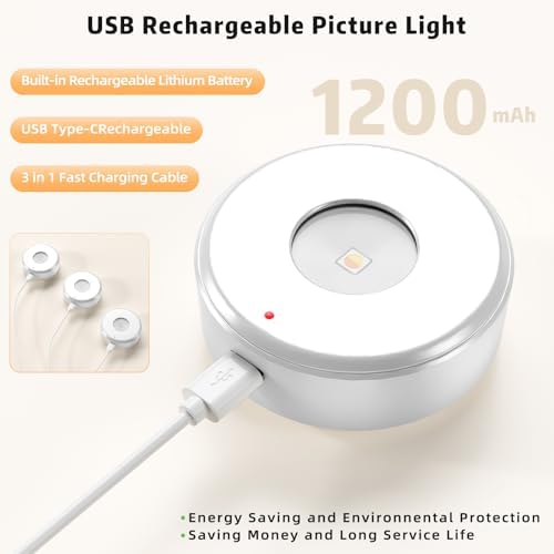 3 Pcs Picture Lights, Rechargeable Battery Operated Dimmable 3-Color Wall Light - Image 5