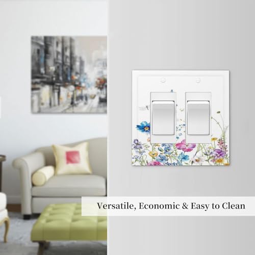 Decorative Outlet Covers Boho Colorful Flowers Plants And Dragonflies 2 Gang - Image 7