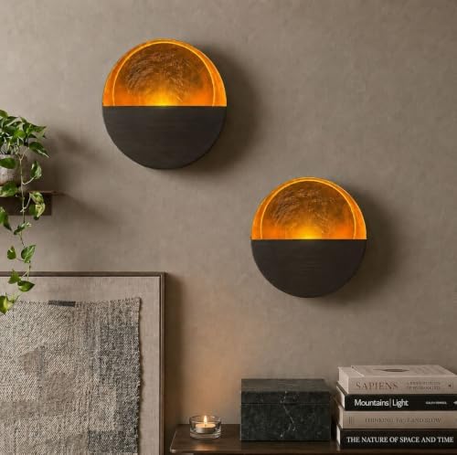 Eclipse Wall Candle Sconces Set of 2-6.5" Round Gold Tea Light Holders by NativeSkins
