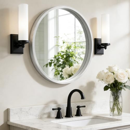 WallBeyond 24 Inch Round Wood Mirror, Circle Wooden Frame Wall Mirror by WallBeyond