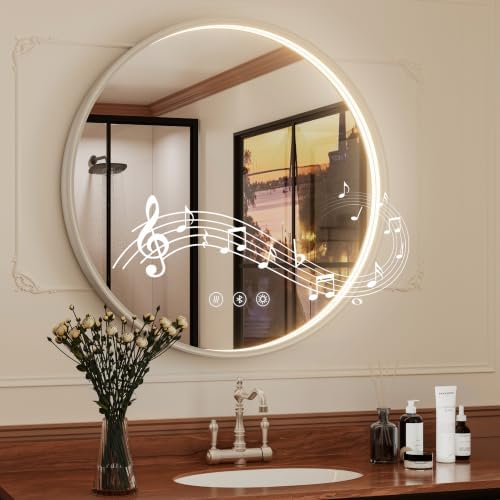 24 Inch Silver Frame Round LED Mirror by JSneijder