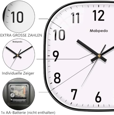 10 Inch Wall Clock, Silent Non Ticking Wall Clocks Battery Operated, Square - Image 6