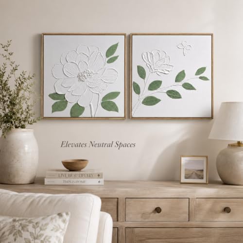 Artiluxy 3D Textured Floral Wall Art Set of 2, 16x16 Framed Botanical Decor - Image 6