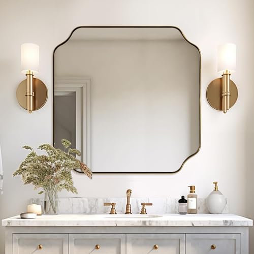 ANDY STAR 30"x30" Square Bathroom Mirror, Brushed Gold Scalloped Mirror - Image 6