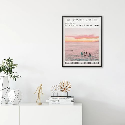 Pink Beach Newspaper Posters Vintage Fashion Coastal Girl Surf Wall Art 12X16 - Image 4