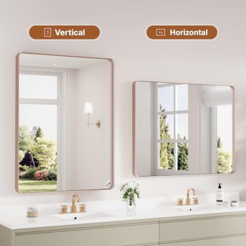 Kosmonia 40x30 Inch Bathroom Vanity Mirror Brushed Rose Gold - Image 7