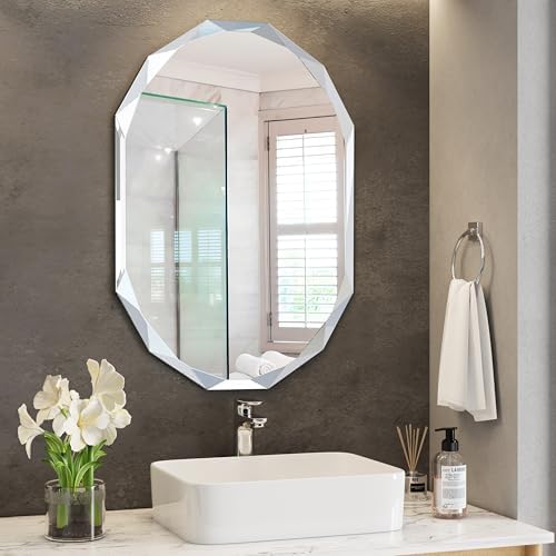 24" x 36" Silver Oval Bathroom Mirror Beveled Edge Frameless Mirrors by GOAND