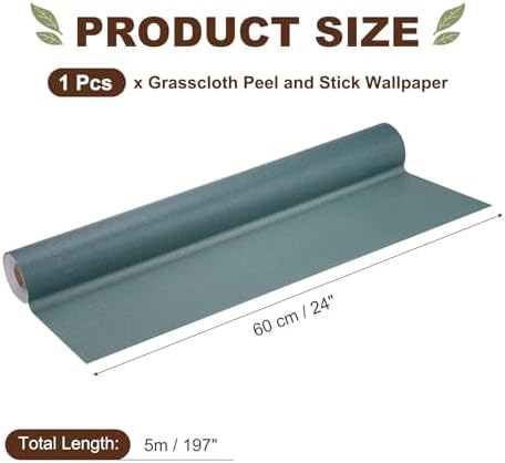 uxcell Grasscloth Linen Textured 60cmx5m/24x197 Thicker Peel Emerald Green - Image 2