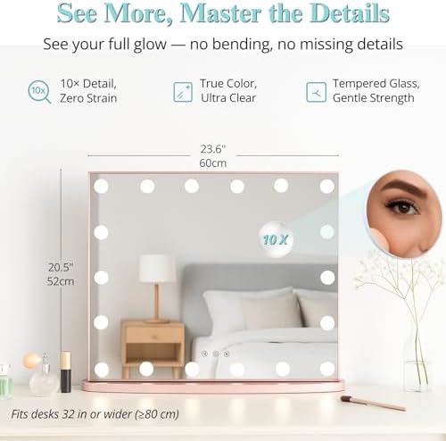 LUXFURNI Vanity Mirror with Lights, 23.6" Hollywood Makeup Mirror Rose Gold - Image 4