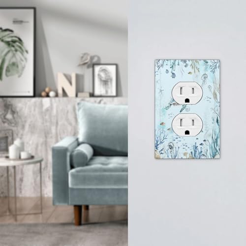 Outlet Covers Teal Blue Ocean Sea Turtle Seabed Plants 1 Gang Duplex Light - Image 7