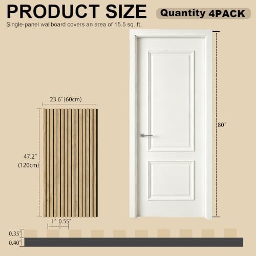 4 Pack 47.2"x23.6" Wood Slat Acoustic Panels, Noise Dampening - Image 2