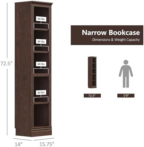 JAHRSTIM Halston Narrow 5-Tier Slim Bookshelf Shelving Unit, Dark Cherry - Image 3
