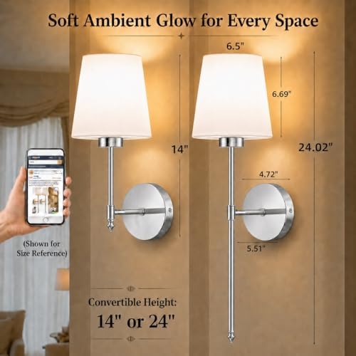 IRONPAX Wall Sconces Battery Operated Set of 2, Wireless Rechargeable Wall - Image 2