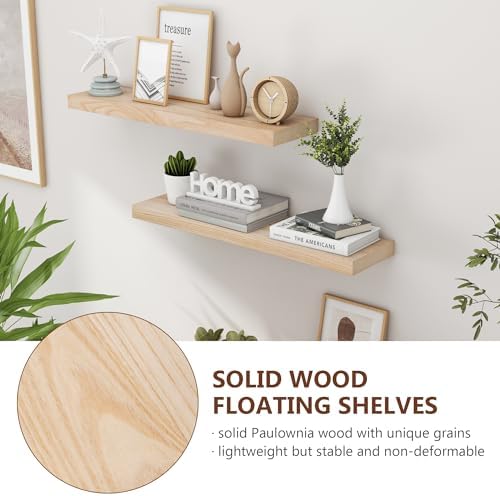 fuqing 30 Inch Floating Shelves 6.7'' Deep Natural Wood Shelves Set of 2 - Image 4