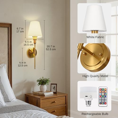 Battery Operated Wall Sconce: Set of 2 Wireless Wall Light 12000mAh - Image 5