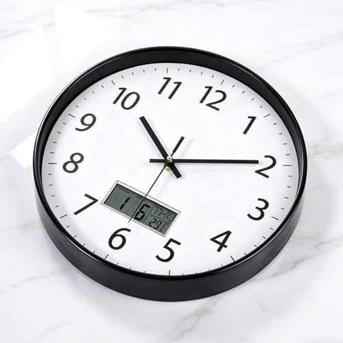SIN&MI Wall Clock 12 Inch LCD Display Number Frame Glass Cover Non-Ticking - Image 2