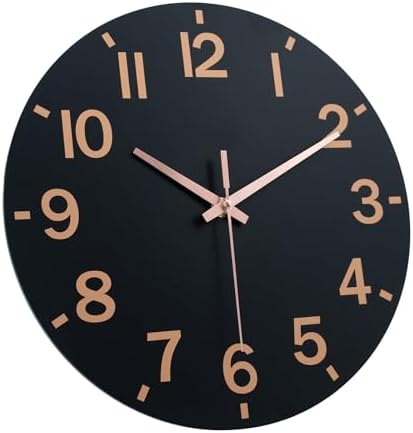 HZDHCLH Wall Clock 12 Inch Silent Non Ticking Wood Battery Operated Black - Image 6
