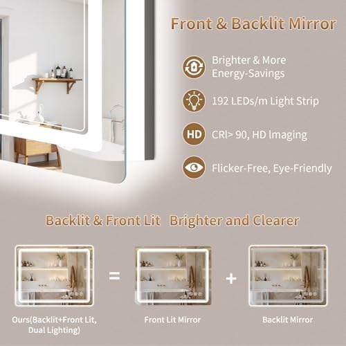 BEAUTYPEAK 30"x36" LED Bathroom Mirror - Image 2