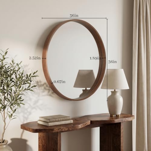 WallBeyond 36 Inch Round Wood Mirror, Large Circle Wooden Frame Wall Mirror - Image 5