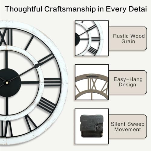 16 Inch Rustic Wall Clock Silent Non-Ticking Wooden Wall Clocks - Image 4