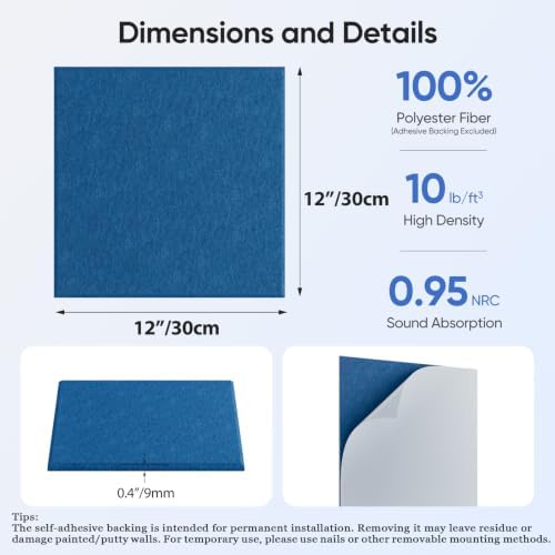 Square Acoustic Panels, 12 Pack Self-Adhesive Sound Panels - Image 3