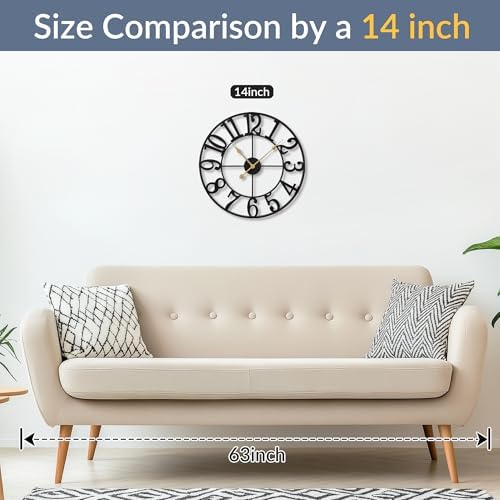 LEIKE Arabic Numeral Wall Clock 14IN Battery Operated Black, Silent Non Ticking - Image 3