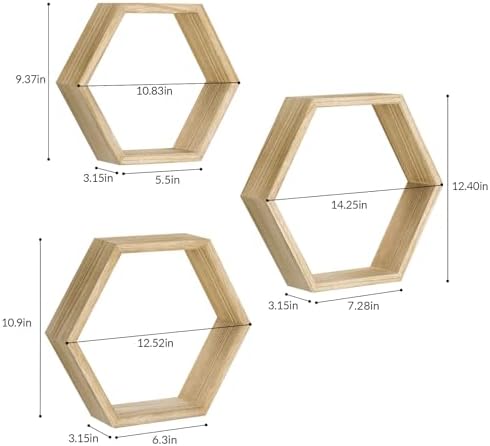 Hexagon Floating Shelves Set of 6, Honeycomb Wall Shelf, Light Brown - Image 3