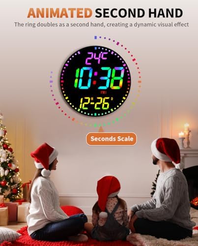 12" Large Digital Wall Mount Clock, 12 RGB Color Alarm - Image 4