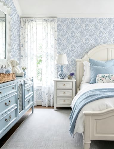 Toduso Wallpaper Peel and Stick Mordern Wall Paper Blue and White Contact Paper - Image 3