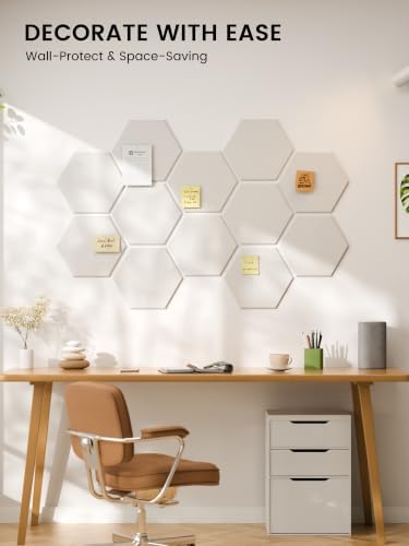 Fluxynara 12-Pack Hexagon Felt Bulletin Board Tiles, Milky White-1 - Image 6