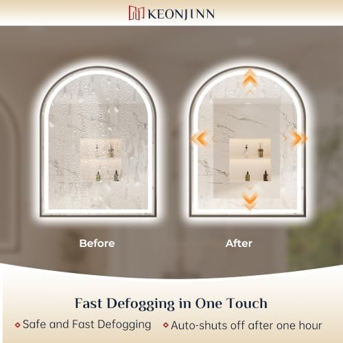 Keonjinn 24x36 Inch Black Arched Bathroom Mirror - Image 7