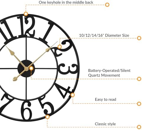 LEIKE Arabic Numeral Wall Clock 16IN Battery Operated Black, Silent Non Ticking - Image 2