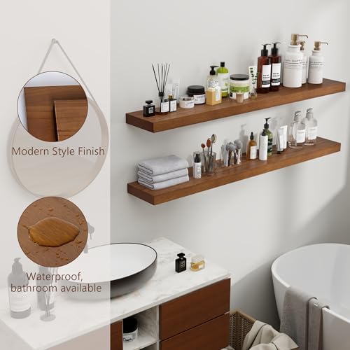 fuqing 48 Inch Floating Shelves 6.7'' Deep Dark Wood Wall Shelves Set of 2 - Image 4