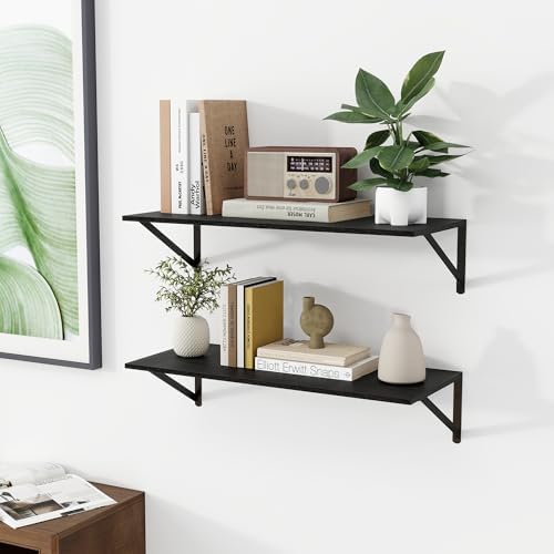 Heimlove 28W x 12D Deep Floating Shelves Set of 2 Black - Image 5