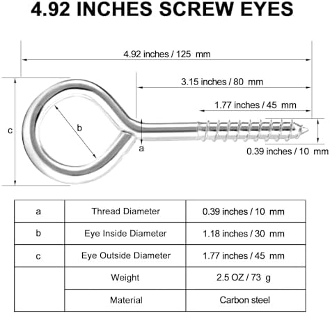 YGAOHF 5 Inch Lag Eye Bolts, Stainless Steel Eye Bolts Screw in, Large Eye - Image 2