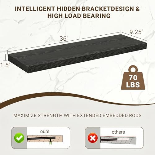 Acovy 36 Inch Floating Shelves, Wooden Shelves - Image 3