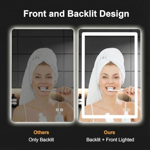 LED Bathroom Mirror with Lights, 24 x 36 Lighted Vanity Wall Mirror - Image 3