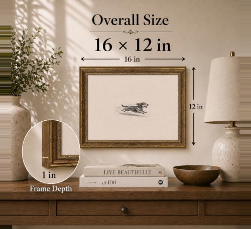 Gold Framed 3D Textured Wall Art, Vintage Sketch Running Dog Canvas Prints - Image 4