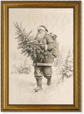 AVECCO Santa Claus Carrying Christmas Tree Framed Canvas Wall Art 16x24 In by Unknown