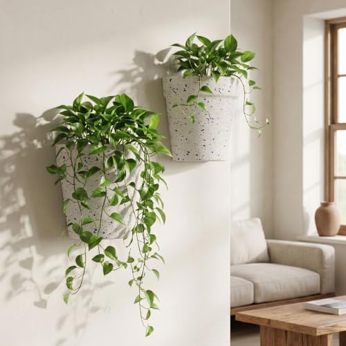 Asnext 2 Pack Wall Planter, 7.5 Inch Wall Haning Planter, Speckled White - Image 2