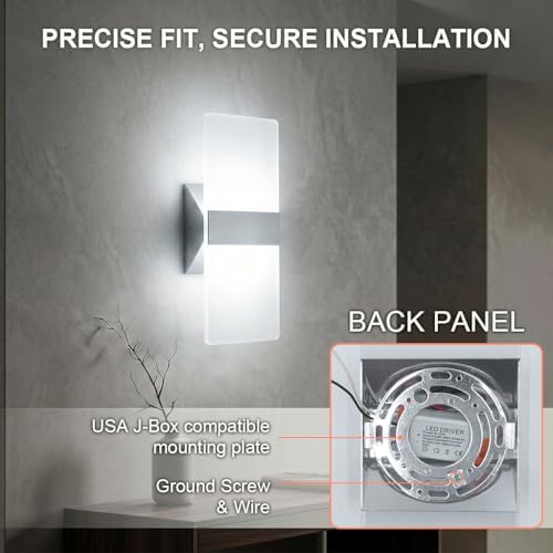 12W Modern LED Wall Sconces 2-Pack, 6000K Cool White - Image 4