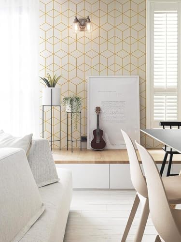 Safiyya 393"x17.3" Peel and Stick Wallpaper Gold and White Contact Paper - Image 4