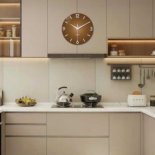 XFM Brown Glass Wall Clock 12 Inch Modern Silent - Image 5