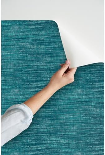 Spoonflower Faux Grasscloth Teal Peel and Stick Removable Wallpaper - Image 3