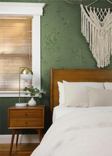 118"x17.7" Peel and Stick Wallpaper Green Thicken Floral Embossed Wallpaper - Image 4