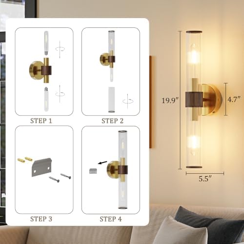 Morauroral Gold Walnut Battery Operated Wall Sconces Set of 2 - Image 4